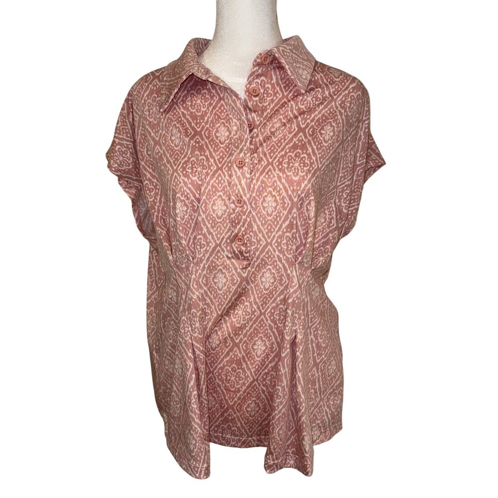 Ana & Grace short-sleeve, collared button-down blouse Orange & White Size L